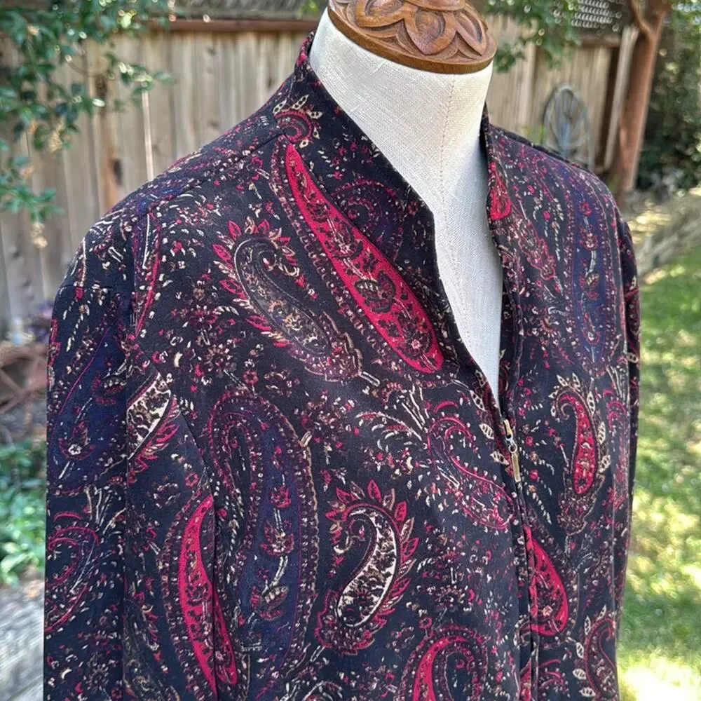 Requirements Petite Women's Blazer Floral Paisley Long Sleeve Zip PL Large